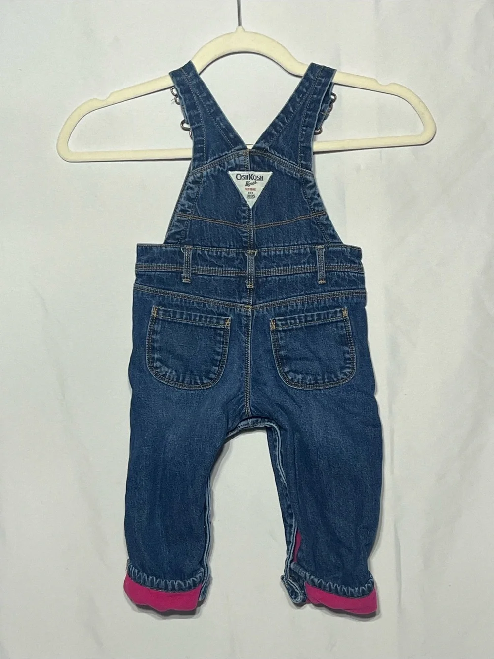 OshKosh B'gosh Girls 12M Dark Blue Denim Fleece Lined Snap Closure Overalls
